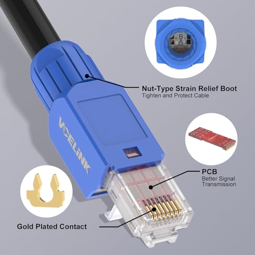 Blue Cat6 Tool-Free RJ45 Ethernet Connectors 6-Pack Gold-Plated