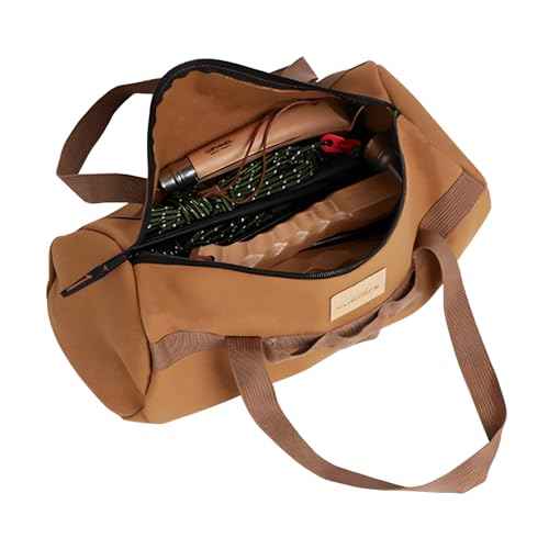 TBACW Canvas Tool Storage Bag with Zipper - Organizer for Tools, Tent Stakes & Poles, Durable Fabric Utility Pouch for Outdoor Hunting Hiking Camping Gear (Khaki)