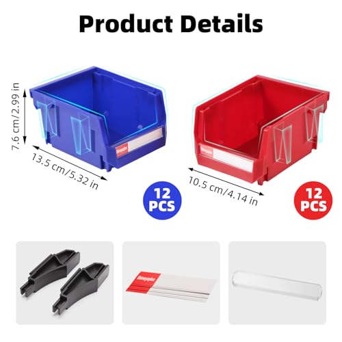 Shineyaplus 24-Pack Stackable Storage Bins 5.32 x 4.14 x 2.99 in with Labels, Blue & Red