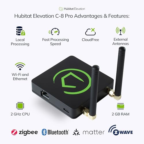Hubitat Elevation C-8 Pro Smart Home Hub with Z-Wave, Zigbee & Matter Compatibility