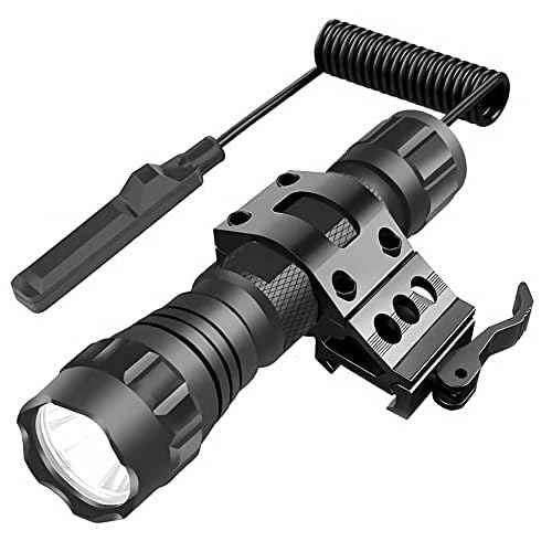 BESTSUN LED Weapon Light, 2000 Lumen Super Bright Tactical Flashlight Matte Black Picatinny Flashlight with Quick Release Offset Mount Waterproof Hunting Light, Pressure Switch and Battery Include
