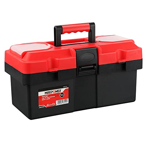 MAXPOWER 14-Inch Small Tool Box with Handle, Red Plastic Toolbox