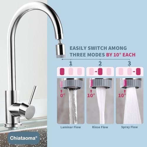 CHIATAOMA Chrome 3-Function Swivel Faucet Aerator for Kitchen Sink - 55/64 inch Female Thread