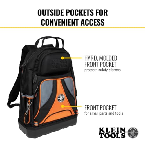 Klein Tools Low Profile Tool Backpack with 39 Pockets - Black/Orange/Gray