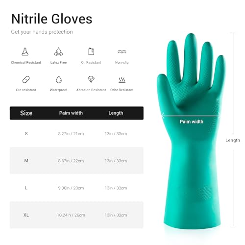 ThxToms 10 Pairs Nitrile Chemical Resistant Gloves, 15mil,13", Reusable Latex Rubber Free Heavy Duty Gloves, Acid Alkali Oil Protection, Industrial Use and Household Cleaning, Non-Slip, Large