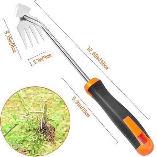Weed Puller Tool Garden Weed Pulling Tool, 2025 New Durable Garden Weed Pulling Tool, Portable Garden Weeder Tool for Vegetable Gardening, 4 Teeth Manganese Steel Forged Hand Weeder(Orange)