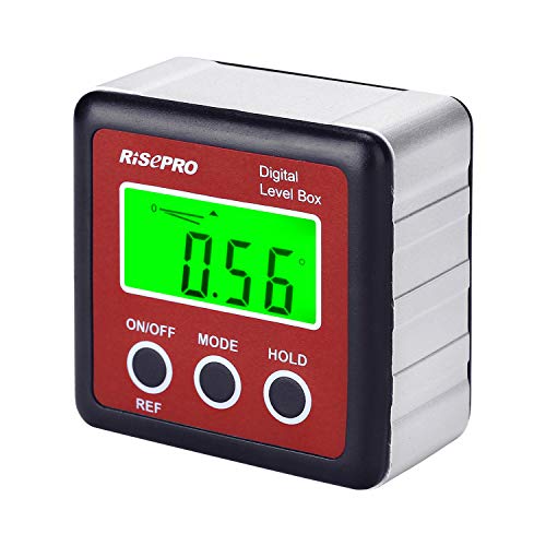 RISEPRO Digital Level Box Protractor Inclinometer with Magnets, Red - 4x90° LCD Backlit