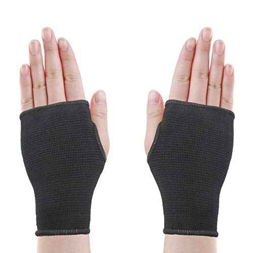 Luwint Kids Hand Wrap - Knitted Palm Sleeve Wrist Brace Hand Protection Support for 8-14 Years, 1 Pair Black