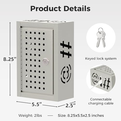 OSKIE Lockable Metal Phone Storage Locker Gray-White | Secure Wall Mount or Desktop Organizer for Smartphones