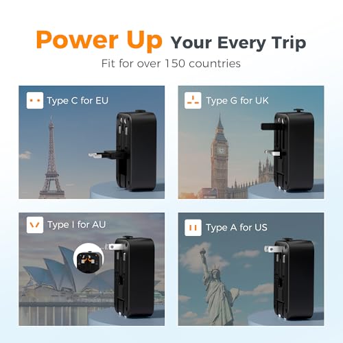 TESSAN Travel Adapter 009 Black Silver, 20W USB C & A Power Charger
