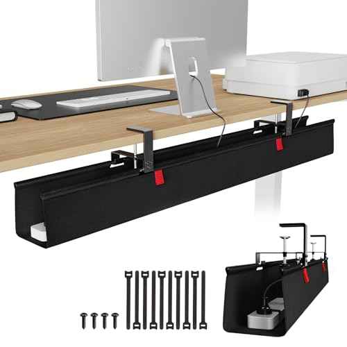 KEEGH Extra Large 48" Under Desk Cable Management Tray - Under Desk Cord Management - Clamp/Screw Mount - Support Upto 70lbs - Fabric Wire Management - Cable Raceways Tray Cord Hiders for Office/Home