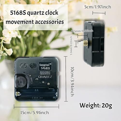 Silent Quartz Wall Clock Movement Mechanism - Black, 13.5mm Shaft, Non-Ticking