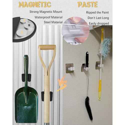 Magnetic Broom Holder, Steel Mop Mount No Drilling Magnetic Holder for Garage Tools, Anti-Slip Utility Mount for Garage, Kitchen, Laundry Tools Organizer and Management - 5 Pack/Black