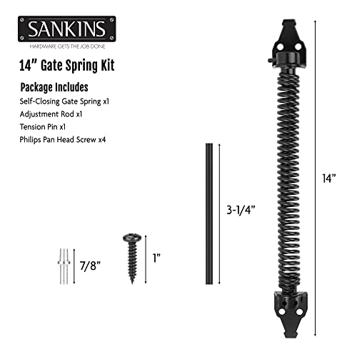 SANKINS 14-Inch Heavy Duty Adjustable Self-Closing Gate Spring - Outdoor Fence Hardware