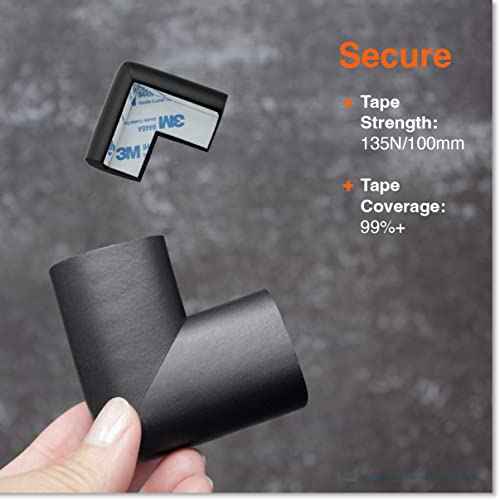 Roving Cove HeftyFit Corner Protector for Baby (4 Large Corners), Heavy-Duty Soft Rubber Foam Furniture Corner Bumper Guards, 3M Adhesive Pre-Taped, Onyx Black