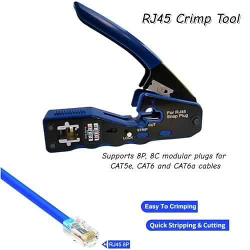 RJ45 Crimp Tool 8P RJ45 Crimping Tool Pass Through Ethernet Crimper for Cat5e Cat6 Cat6a 8P8C Modular Connectors Crimping Tool (Blue)