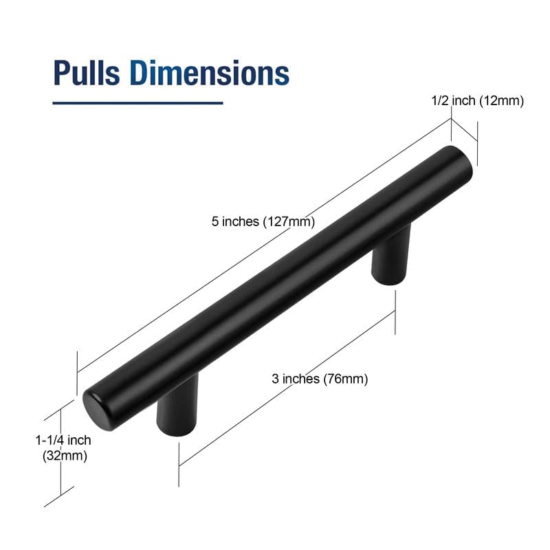 JOY DECOR Matte Black 3 Inch Drawer Pulls - 30 Pack, CC Hole Center
