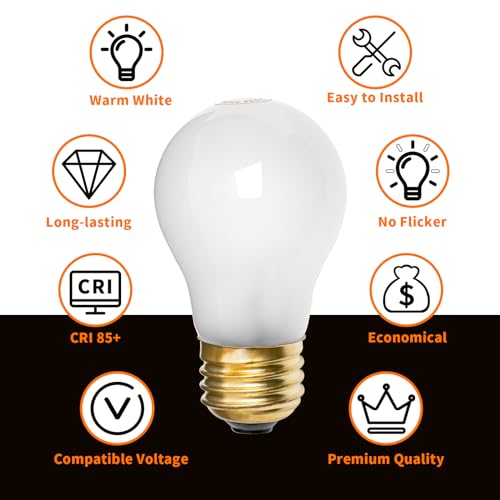 Belleone 8009 2 Pack 40W Refrigerator & Oven Light Bulbs, E26 120V, Yellow Warm Light