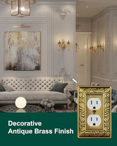 Treewell 6-Pack Antique Brass Paisley Pattern Metal Outlet Cover Plates - Double Duplex Switch Plate