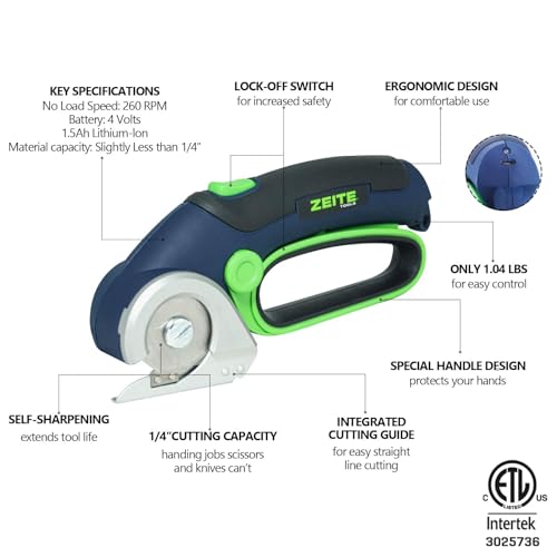 Zeite Blue Cordless Electric Scissors with 2 Blades, USB Charging, Safe & Lightweight