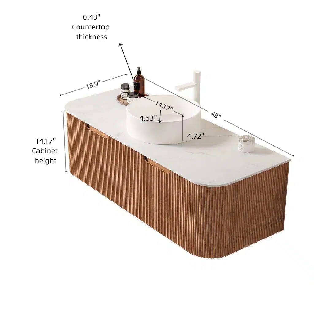 Elysionix 30 inch Bathroom Vanity with Sink, Pre-Installed Floating Bathroom Vanity Cabinet with Round White Ceramic Sink, Sintered Stone Countertop, Wall Mounted Storage Cabinet, Natural Wood Color