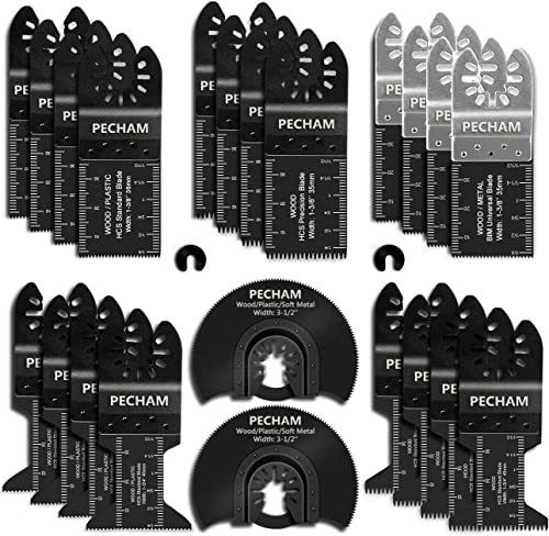 PECHAM 24PCS Universal Oscillating Multi-Tool Saw Blades Kit for Wood, Metal, Plastic, Quick Release