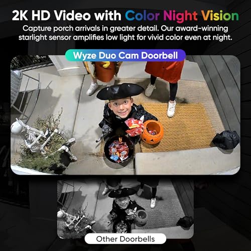 WYZE Wireless Duo Cam Doorbell Camera with Wi-Fi Chime - Black, 2K HD