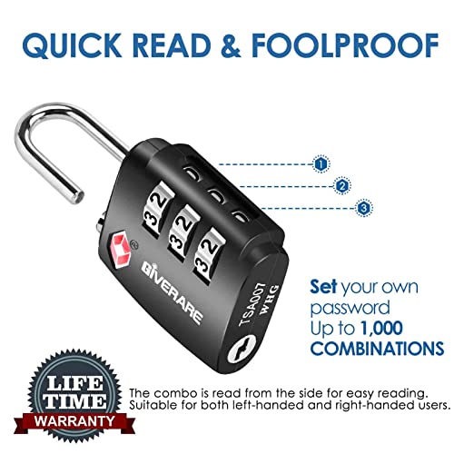 GIVERARE 2 Pack TSA Approved Combination Luggage Locks Black+Pink