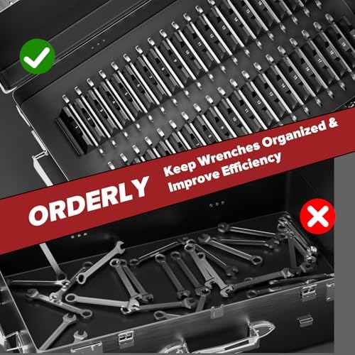 80PCS Modular Wrench Organizer Wrench Holder - Wrench Tool Organizers for Tool Drawer Storage, Wrench Storage Set with Metric & SAE Label, Rack Tool Gift for Professional Mechanics Men, Black
