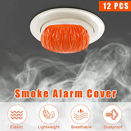 Tessco 12 Pieces Smoke Detector Fire Alarm Dust Paint Cover Thicken Elastic Stretch Plastic Smoke Detector Fire Alarm Cover During Cooking or Baking, Orange