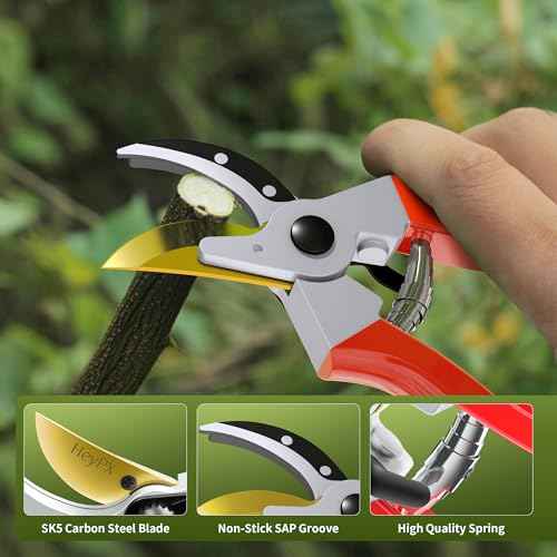 Bypass Pruning Shears, 8.5" SK5 Professional Garden Shears, Garden Clippers, Gardening Shears, Garden Scissors, Heavy Duty Handheld Pruning Shears For Gardening