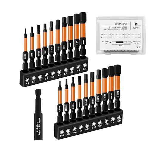 Impact 2¡¯¡¯ Long Hex Head Allen Wrench Drill Bit Set 20PCS(Metric & SAE), 1/4¡¯¡¯ S2 Steel Hex Bit Set, CNC Machined Tips with Extension Socket and Storage Box