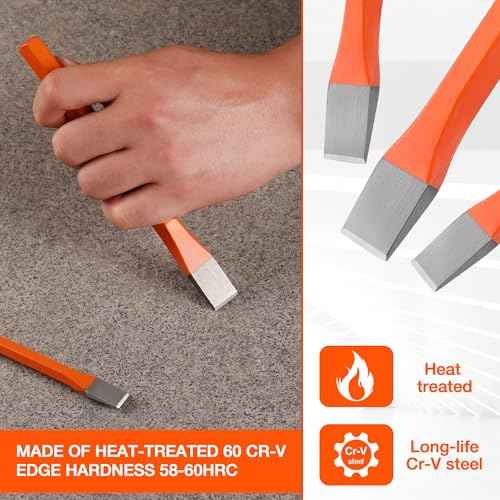 ValueMax 3-Piece Heavy Duty Cold Chisel Set, 3/8-Inch, 1/2-Inch & 5/8-Inch Metal Chisel Set, Premium Cr-V Steel, for Carpentry, Metalwork, Woodwork & Masonry Work