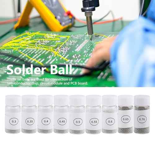 BGA Tin Solder Ball, 9 Bottles 0.3-0.76mm Reballing Stencils, BGA Solder Bead for PCB Board GPU CPU IC Chip Circuit Module