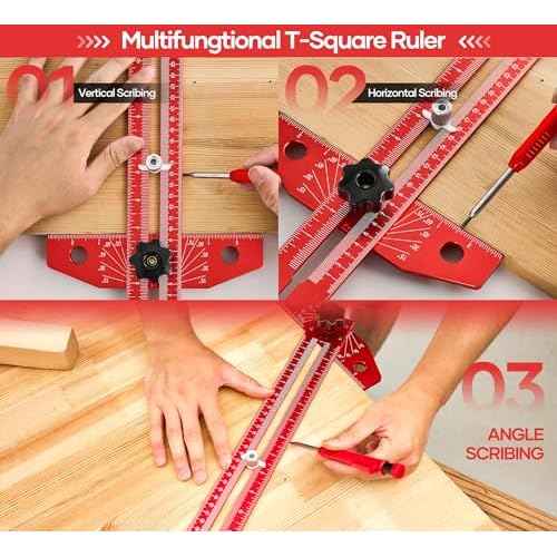 Saker Woodworking Scriber Marking Line Ruler, Adjustable Aluminum Alloy Sliding T-Square Ruler,Precision Line Drawing aid Ruler with Angle Adjustment Scale
