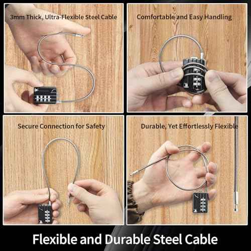 RESET-200 (2 Pack) 4-Digit Combination Flexible Cable Padlock, 12 inch (30 cm) Long, 3mm Diameter Cable for Trash Can Lid, Bin, Locker, Cabient, Luggage, Suitcase, Gun Case, Toolbox, Helmet - Black
