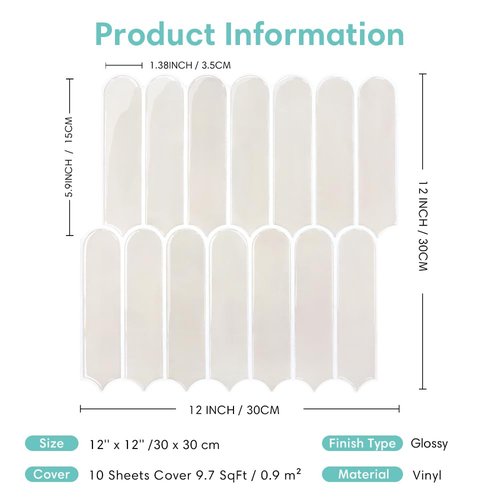 Commomy Thicker Peel and Stick Backsplash - 10 pcs of 12" x 12" - 3D Adhesive Peel and Stick Tiles Backsplash for Kitchen, Bathroom, Removable, Waterproof, Vinyl Wall Tile