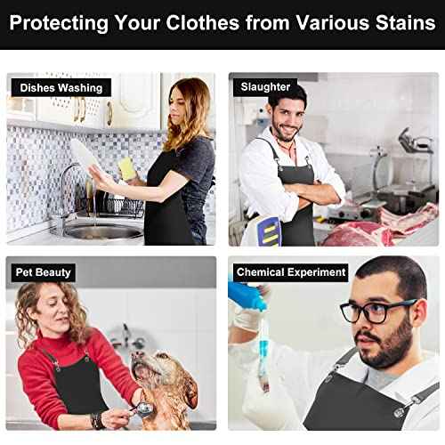 Waterproof Rubber Apron, 48" XL Anti-Tear Heavy Duty Vinyl Adjustable Thicker Cross Back for Restaurant Dishwashing, Butcher, Lab Work, Dog Grooming - Black