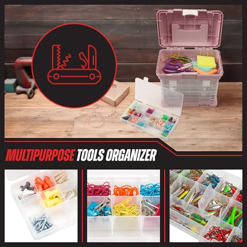 Stalwart Pink Portable Tool Box with 4 Drawers – Multiuse Organizer