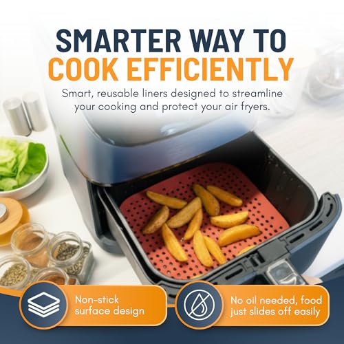 8.5 Inch Square Silicone Air Fryer Liners (3 Pack) by Linda's Essentials – Non-Stick, Easy-Clean