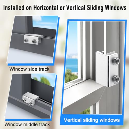 HYIEOU Silver Sliding Window Locks with Key - 2 Sets for Horizontal & Vertical Windows