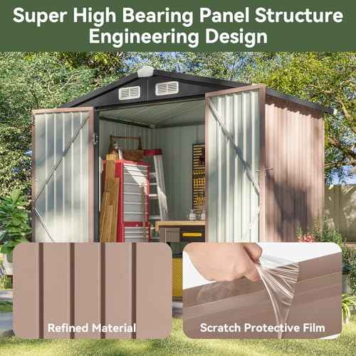 Aoxun 6.2x4 FT Shed Outdoor Storage Shed with Lockable Doors & Slooping Roof Metal Garden Tool Shed for Backyard, Patio, Poolside (Brown)