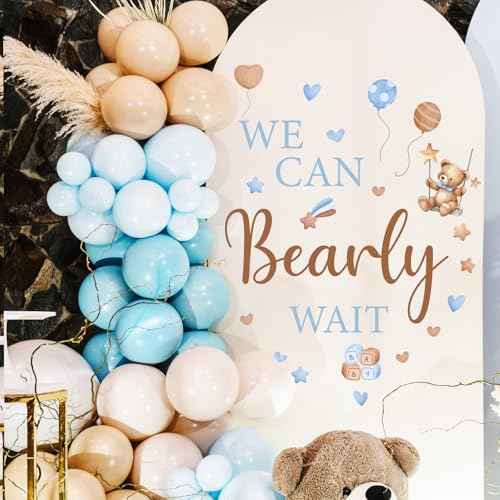Bearly Wait Wall Decal - Bear Sign Welcome Baby Shower Decorations, Removable Sticker for Balloon Arch Backdrop Decor, Gender Reveal Pregnancy Party Supplies