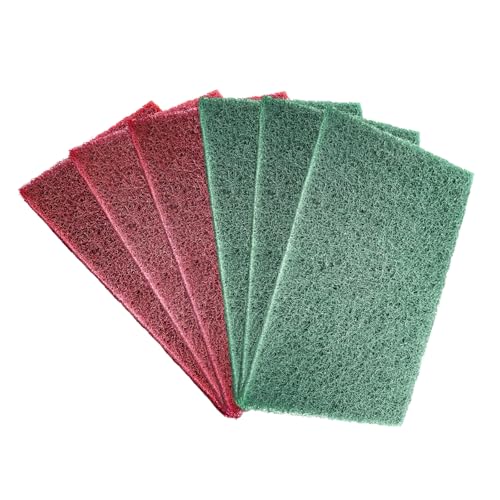 6PCS Scuff Pads, 8" x 5" Very Fine Grade General Purpose Hand Pads, Non-Woven Scouring Pad Abrasive Scrubber for Sanding Scuffing Automotive Body Surface Preparation (Green+Red)