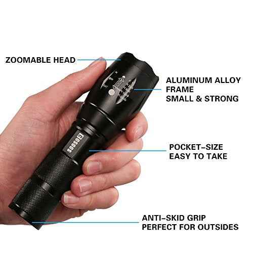 COSOOS LED Flashlight with Holster, Bright Tactical Flashlight High Lumen, Zoomable 5-Mode Portable Waterproof Flash Light for Emergency, Hiking, Outdoor Camping Gear Accessories, No Battery