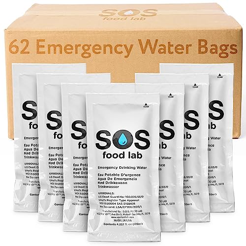 Emergency Drinking Water Pack - 62 Sachets, 4.22 oz Each, 5-Year Shelf Life, Portable Survival Water for Disaster Preparedness