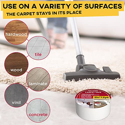 Trazon Double Sided Carpet Tape 2 Inch / 12 Yards Heavy Duty Rug Gripper for Hardwood Floors & Rugs