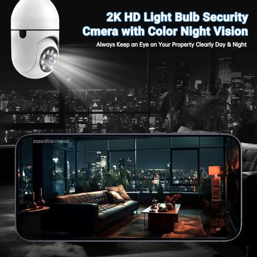 Light Bulb Security Camera, 5G& 2.4GHz WiFi Security Cameras Wireless Outdoor for Home Security, 2-Way Audio Color Night Vision, 2-in-1 Lightbulb Socket Camera Motion Detection Siren Alarm