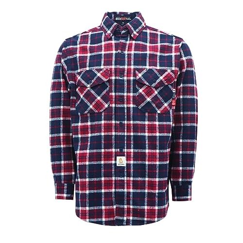 BOCOMAL FR Hooded Shirts Button Down Heavyweight Flannel Plaid Hoodies Fire Retardant Flame Resistant Welding Jacket