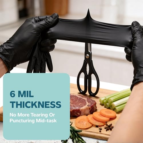 GUSTO Large Disposable Heavy Duty Nitrile Gloves 6 Mil - Pack of 100